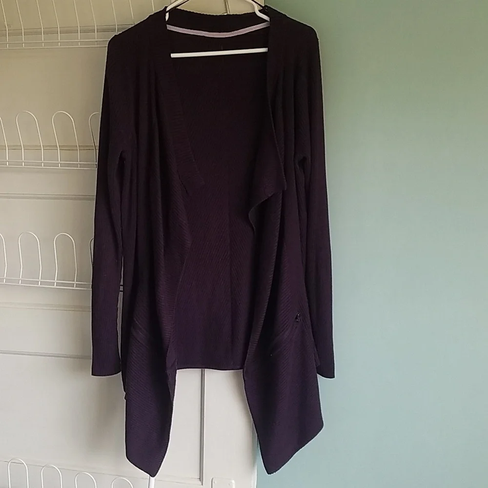 Lululemon Resolution Wrap Open Sweater Dark Purple Maroon Ribbed Active Yoga